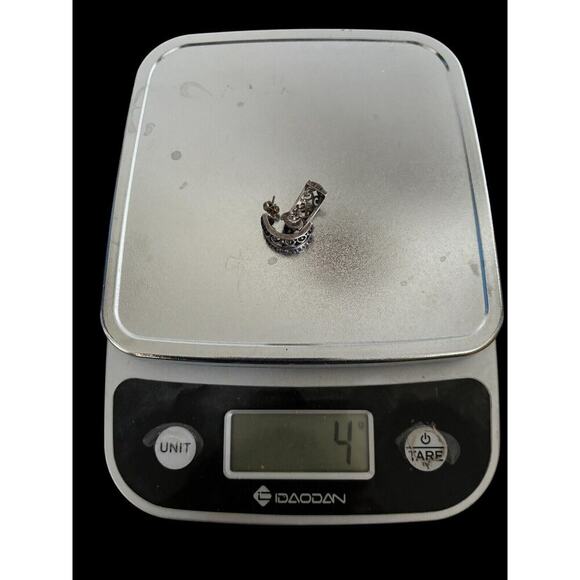 Sterling Silver Half Hoop Pierced Scroll Earrings Drop Signed Artisian Vintage - Picture 10 of 11